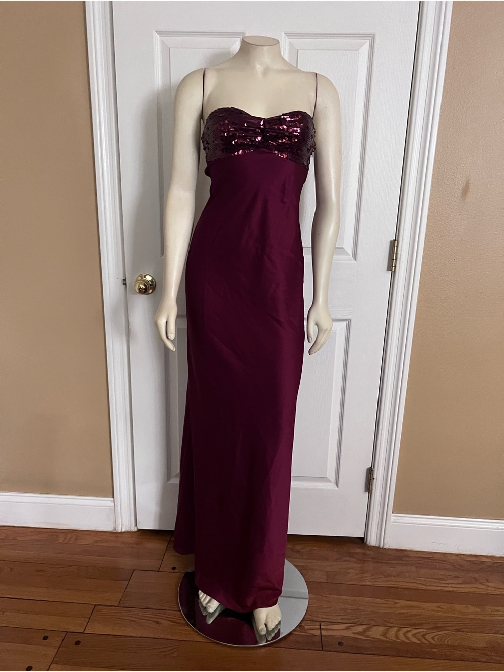 See The Vision Sequin Bust Strapless Maxi Dress Burgundy - Picture 13 of 14